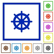 Set of color square framed steering wheel flat icons - Steering wheel framed flat icons