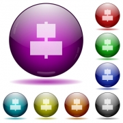 Set of color Align to center glass sphere buttons with shadows. - Align to center glass sphere buttons