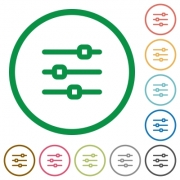 Set of horizontal adjustment color round outlined flat icons on white background - Horizontal adjustment outlined flat icons