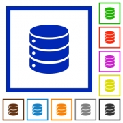 Set of color square framed database flat icons - Database framed flat icons