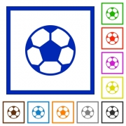 Set of color square framed soccer ball flat icons - Soccer ball framed flat icons