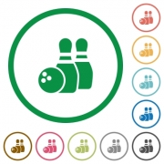 Set of bowling color round outlined flat icons on white background - Bowling outlined flat icons