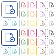Set of document accepted flat rounded square framed color icons on white background. Thin and thick versions included. - Document accepted color outlined flat icons