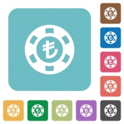 Turkish Lira casino chip white flat icons on color rounded square backgrounds - Turkish Lira casino chip flat icons