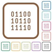 Binary code simple icons in color rounded square frames on white background - Binary code simple icons