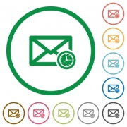 Queued mail flat color icons in round outlines - Queued mail flat icons with outlines