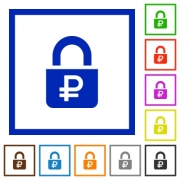Locked Rubles flat color icons in square frames - Locked Rubles flat framed icons - Large thumbnail