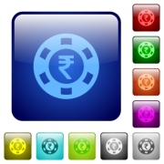 Indian Rupee casino chip color glass rounded square button set - Indian Rupee casino chip color square buttons