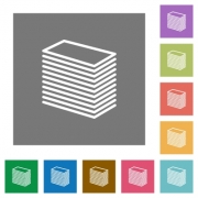 Paper stack flat icons on simple color square backgrounds - Paper stack square flat icons