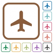 Airplane simple icons in color rounded square frames on white background - Airplane simple icons