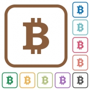 Bitcoin sign simple icons in color rounded square frames on white background - Bitcoin sign simple icons