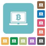 Laptop with Bitcoin sign white flat icons on color rounded square backgrounds - Laptop with Bitcoin sign rounded square flat icons