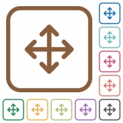 Move simple icons in color rounded square frames on white background - Move simple icons