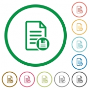 Save document flat color icons in round outlines on white background - Save document flat icons with outlines