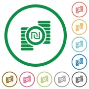 Israeli new Shekel coins flat color icons in round outlines on white background - Israeli new Shekel coins flat icons with outlines