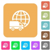 International transport icons on rounded square vivid color backgrounds. - International transport rounded square flat icons