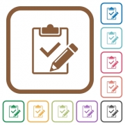 Fill out checklist simple icons in color rounded square frames on white background - Fill out checklist simple icons