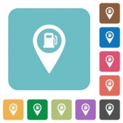 Gas station GPS map location white flat icons on color rounded square backgrounds - Gas station GPS map location rounded square flat icons