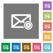 Queued mail flat icons on simple color square backgrounds - Queued mail square flat icons