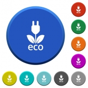 Eco energy round color beveled buttons with smooth surfaces and flat white icons - Eco energy beveled buttons