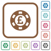 Pound casino chip simple icons in color rounded square frames on white background - Pound casino chip simple icons