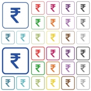 Indian Rupee sign color flat icons in rounded square frames. Thin and thick versions included. - Indian Rupee sign outlined flat color icons