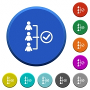 Successful teamwork round color beveled buttons with smooth surfaces and flat white icons - Successful teamwork beveled buttons