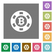 Bitcoin casino chip flat icons on simple color square backgrounds - Bitcoin casino chip square flat icons