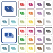 Dollar banknotes color flat icons in rounded square frames. Thin and thick versions included. - Dollar banknotes outlined flat color icons - Large thumbnail