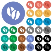 Coffe beans multi colored flat icons on round backgrounds. Included white, light and dark icon variations for hover and active status effects, and bonus shades on black backgounds. - Coffe beans round flat multi colored icons