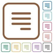 Text align justify last row right simple icons in color rounded square frames on white background - Text align justify last row right simple icons