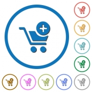 Add item to cart flat color vector icons with shadows in round outlines on white background - Add item to cart icons with shadows and outlines - Large thumbnail