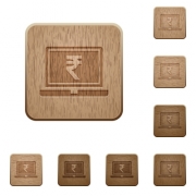 Laptop with Rupee sign on rounded square carved wooden button styles - Laptop with Rupee sign wooden buttons