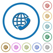 International call flat color vector icons with shadows in round outlines on white background - International call icons with shadows and outlines