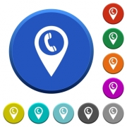 Call box GPS map location round color beveled buttons with smooth surfaces and flat white icons - Call box GPS map location beveled buttons