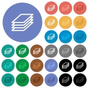 Printing papers multi colored flat icons on round backgrounds. Included white, light and dark icon variations for hover and active status effects, and bonus shades on black backgounds. - Printing papers round flat multi colored icons