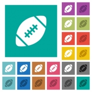 Rugby ball multi colored flat icons on plain square backgrounds. Included white and darker icon variations for hover or active effects. - Rugby ball square flat multi colored icons