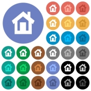 Home multi colored flat icons on round backgrounds. Included white, light and dark icon variations for hover and active status effects, and bonus shades on black backgounds. - Home round flat multi colored icons