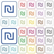 Israeli new Shekel sign color flat icons in rounded square frames. Thin and thick versions included. - Israeli new Shekel sign outlined flat color icons