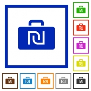 Israeli new Shekel bag flat color icons in square frames on white background - Israeli new Shekel bag flat framed icons