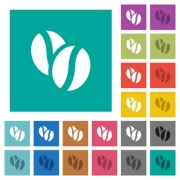 Coffe beans multi colored flat icons on plain square backgrounds. Included white and darker icon variations for hover or active effects. - Coffe beans square flat multi colored icons