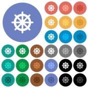 Steering wheel multi colored flat icons on round backgrounds. Included white, light and dark icon variations for hover and active status effects, and bonus shades on black backgounds. - Steering wheel round flat multi colored icons