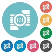 Israeli new Shekel coins flat white icons on round color backgrounds - Israeli new Shekel coins flat round icons