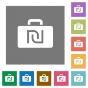 Israeli new Shekel bag flat icons on simple color square backgrounds - Israeli new Shekel bag square flat icons