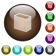 Paper stack white icons on round color glass buttons - Paper stack color glass buttons