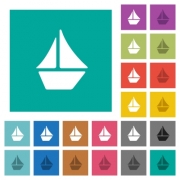 Sailboat multi colored flat icons on plain square backgrounds. Included white and darker icon variations for hover or active effects. - Sailboat square flat multi colored icons