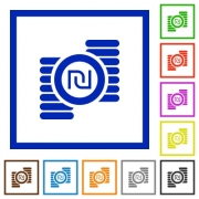 Israeli new Shekel coins flat color icons in square frames on white background - Israeli new Shekel coins flat framed icons