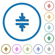 Horizontal merge tool flat color vector icons with shadows in round outlines on white background - Horizontal merge tool icons with shadows and outlines