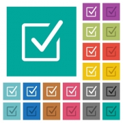 Checked box multi colored flat icons on plain square backgrounds. Included white and darker icon variations for hover or active effects. - Checked box square flat multi colored icons