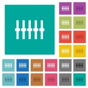 Graphical equalizer multi colored flat icons on plain square backgrounds. Included white and darker icon variations for hover or active effects. - Graphical equalizer square flat multi colored icons